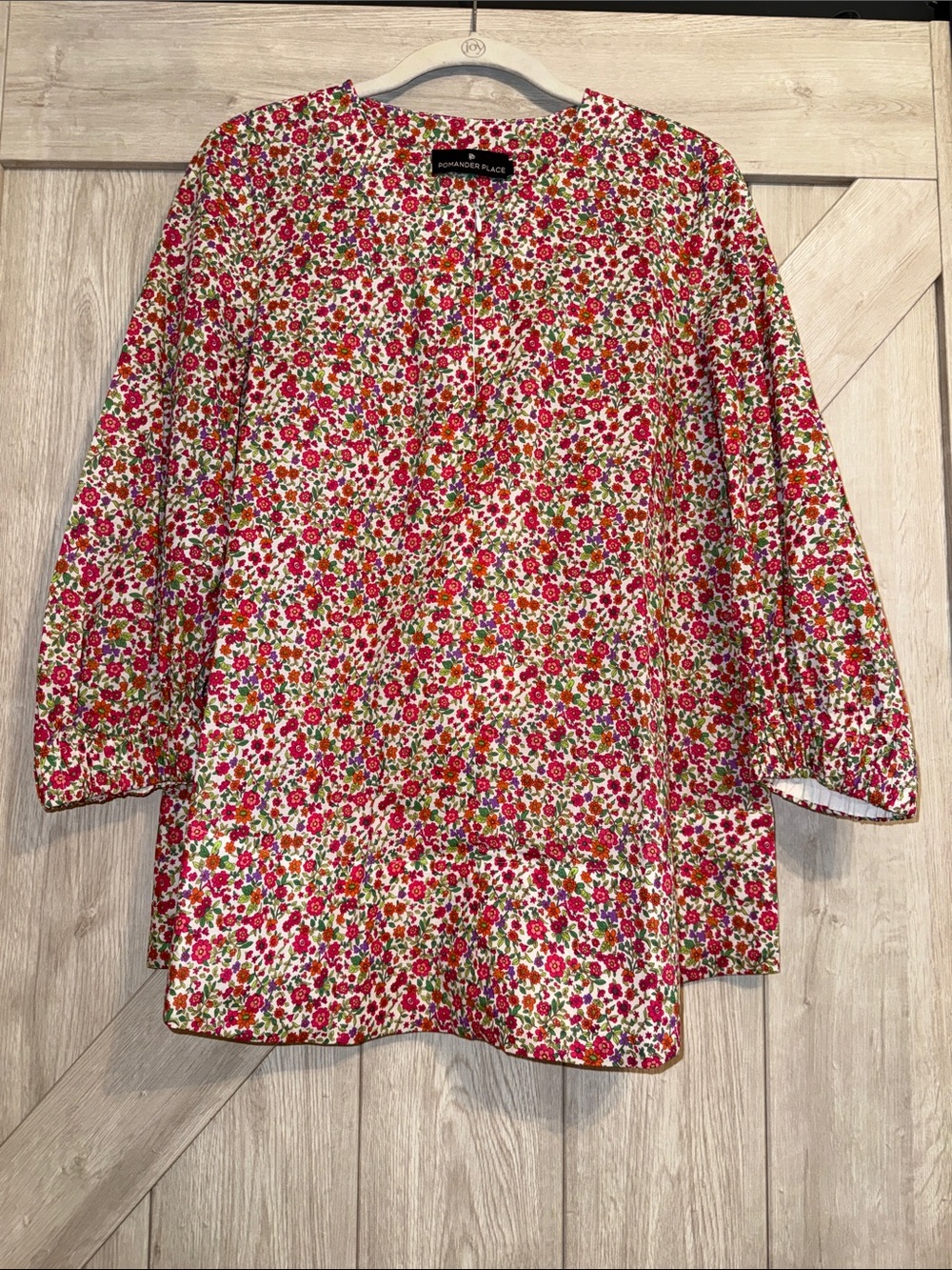 Pomander Place Pink and White Floral Quarter Zip Shirt